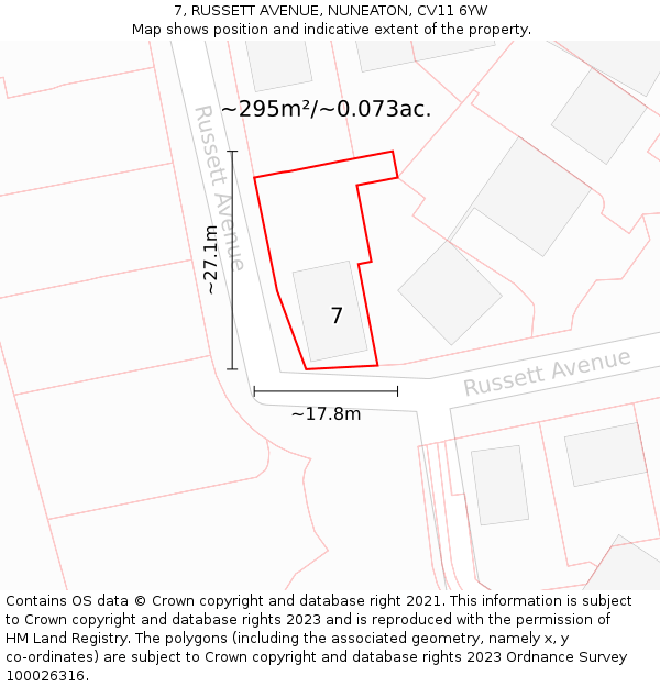 7, RUSSETT AVENUE, NUNEATON, CV11 6YW: Plot and title map