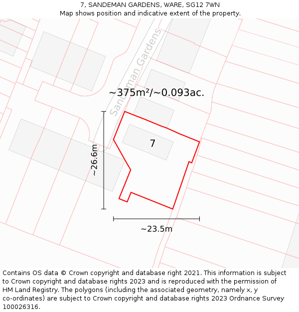 7, SANDEMAN GARDENS, WARE, SG12 7WN: Plot and title map