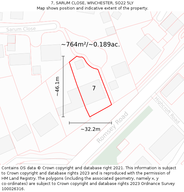 7, SARUM CLOSE, WINCHESTER, SO22 5LY: Plot and title map