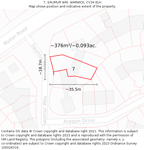 7, SAUMUR WAY, WARWICK, CV34 6LH: Plot and title map