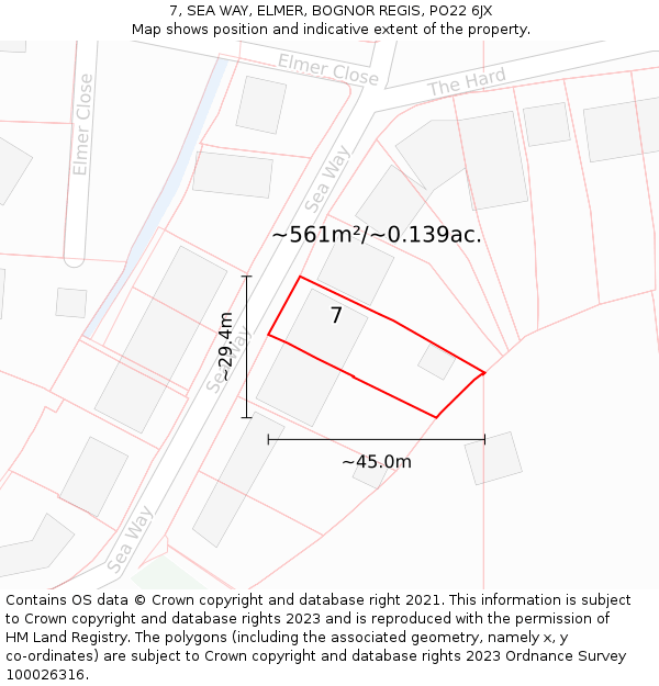 7, SEA WAY, ELMER, BOGNOR REGIS, PO22 6JX: Plot and title map