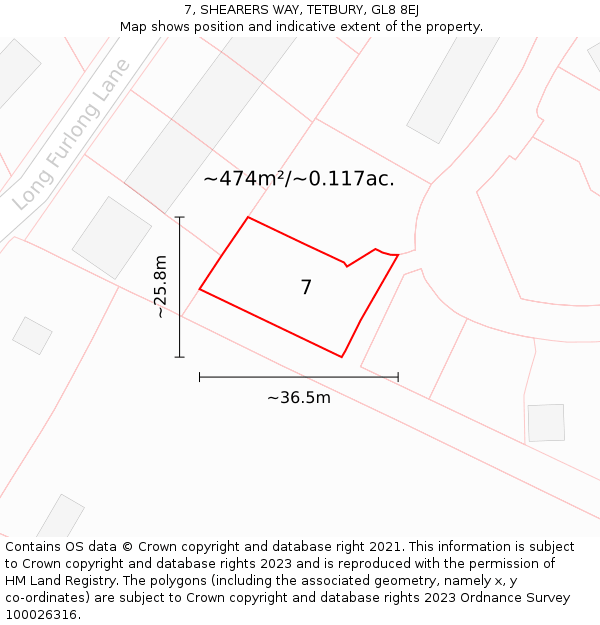 7, SHEARERS WAY, TETBURY, GL8 8EJ: Plot and title map