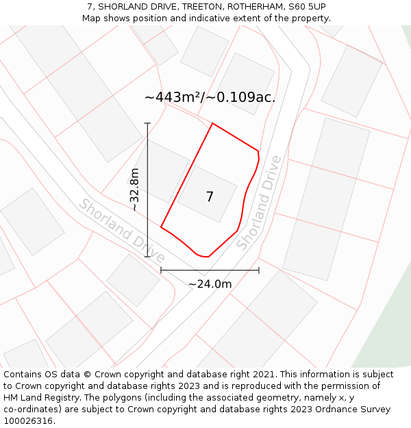 7, SHORLAND DRIVE, TREETON, ROTHERHAM, S60 5UP: Plot and title map