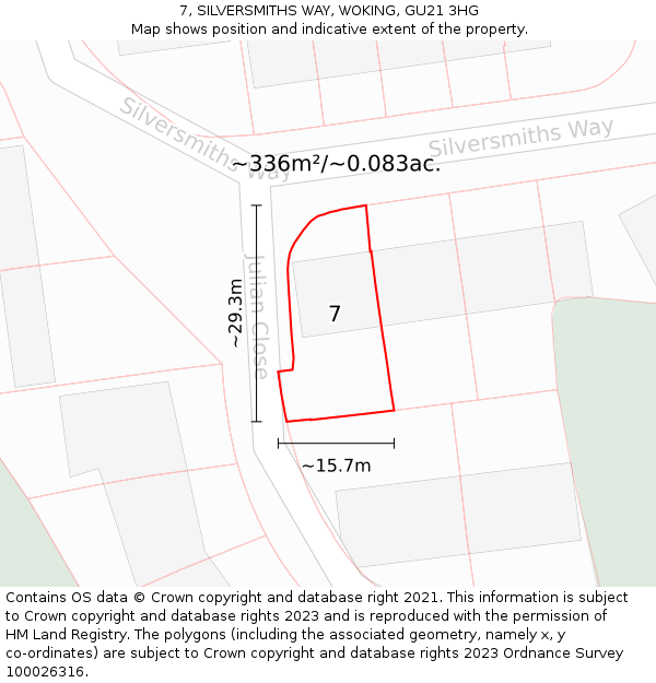 7, SILVERSMITHS WAY, WOKING, GU21 3HG: Plot and title map