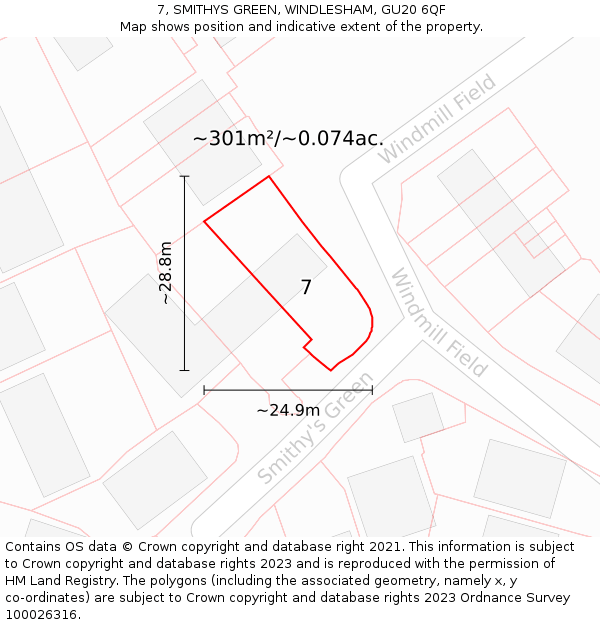 7, SMITHYS GREEN, WINDLESHAM, GU20 6QF: Plot and title map