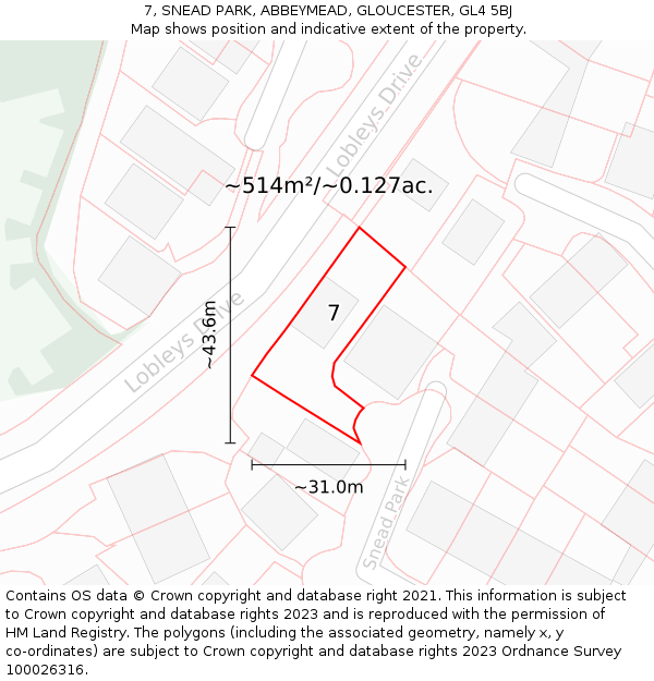 7, SNEAD PARK, ABBEYMEAD, GLOUCESTER, GL4 5BJ: Plot and title map