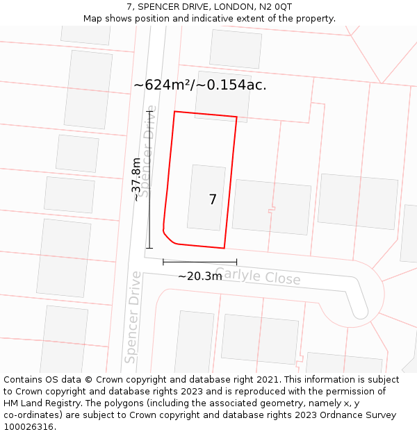 7, SPENCER DRIVE, LONDON, N2 0QT: Plot and title map