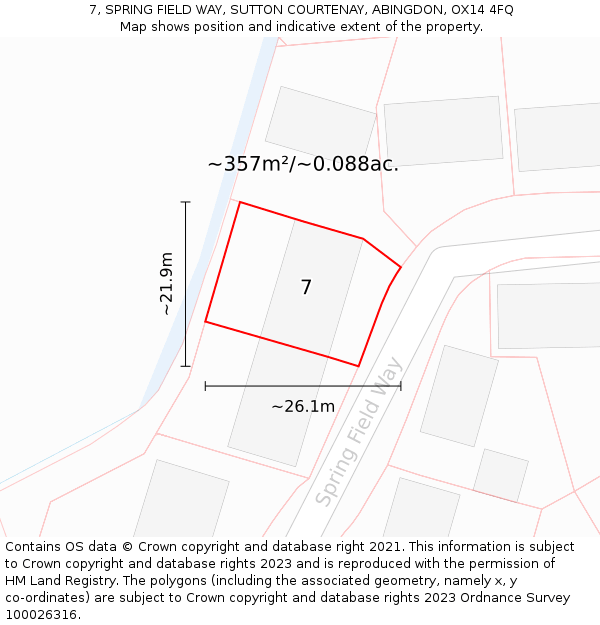 7, SPRING FIELD WAY, SUTTON COURTENAY, ABINGDON, OX14 4FQ: Plot and title map