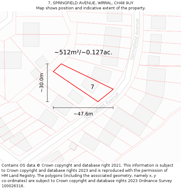 7, SPRINGFIELD AVENUE, WIRRAL, CH48 9UY: Plot and title map