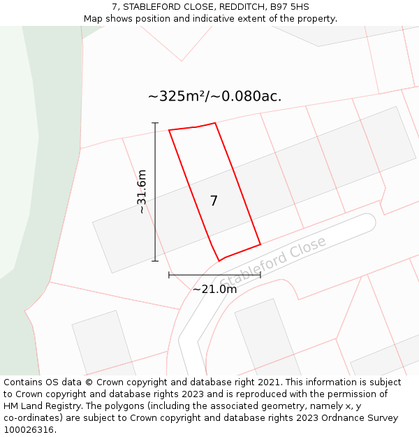 7, STABLEFORD CLOSE, REDDITCH, B97 5HS: Plot and title map