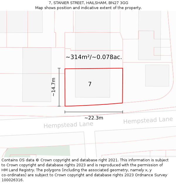 7, STANIER STREET, HAILSHAM, BN27 3GG: Plot and title map