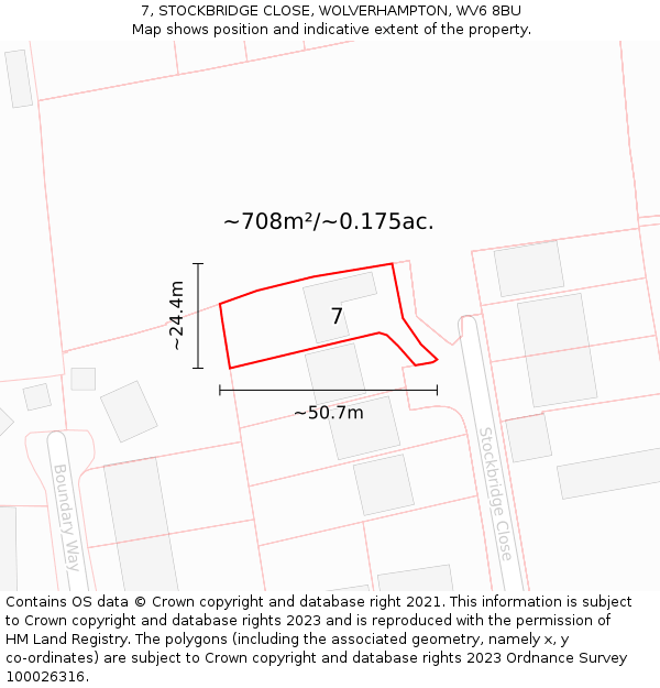7, STOCKBRIDGE CLOSE, WOLVERHAMPTON, WV6 8BU: Plot and title map