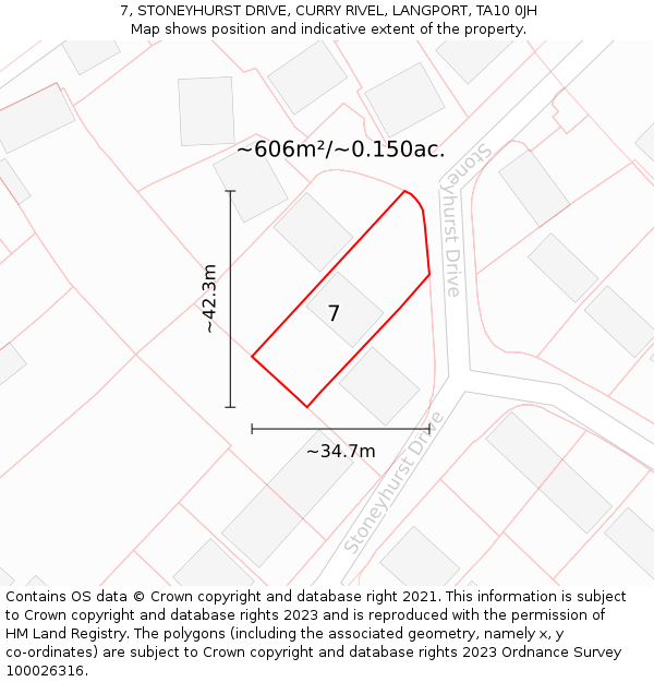 7, STONEYHURST DRIVE, CURRY RIVEL, LANGPORT, TA10 0JH: Plot and title map