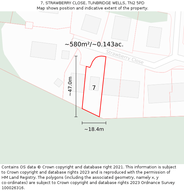 7, STRAWBERRY CLOSE, TUNBRIDGE WELLS, TN2 5PD: Plot and title map