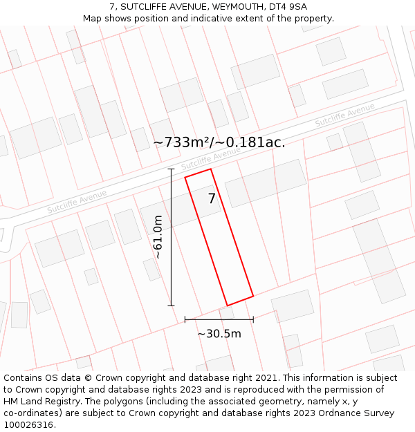 7, SUTCLIFFE AVENUE, WEYMOUTH, DT4 9SA: Plot and title map
