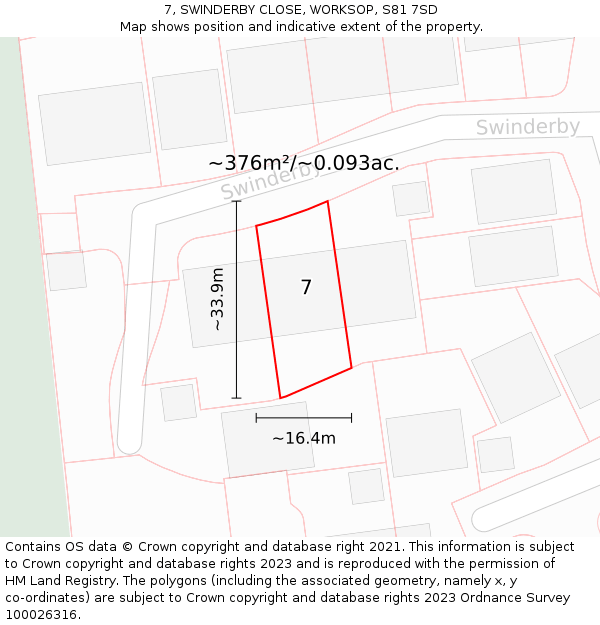 7, SWINDERBY CLOSE, WORKSOP, S81 7SD: Plot and title map