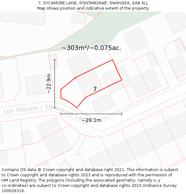 7, SYCAMORE LANE, PONTARDAWE, SWANSEA, SA8 4LL: Plot and title map