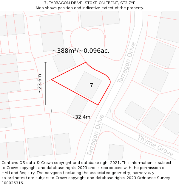 7, TARRAGON DRIVE, STOKE-ON-TRENT, ST3 7YE: Plot and title map