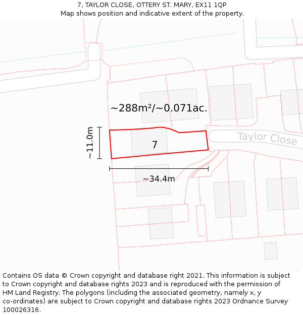 7, TAYLOR CLOSE, OTTERY ST. MARY, EX11 1QP: Plot and title map