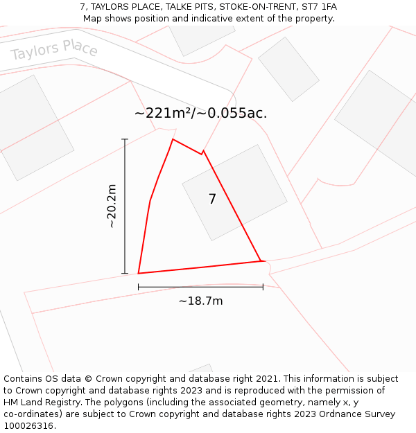 7, TAYLORS PLACE, TALKE PITS, STOKE-ON-TRENT, ST7 1FA: Plot and title map