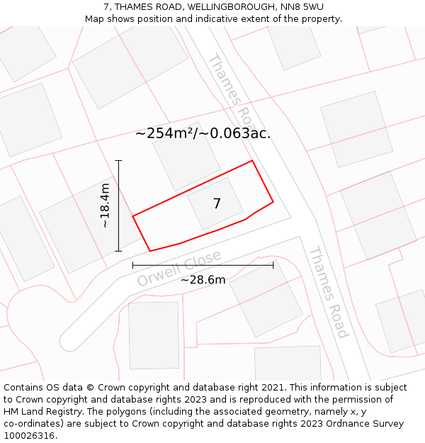 7, THAMES ROAD, WELLINGBOROUGH, NN8 5WU: Plot and title map