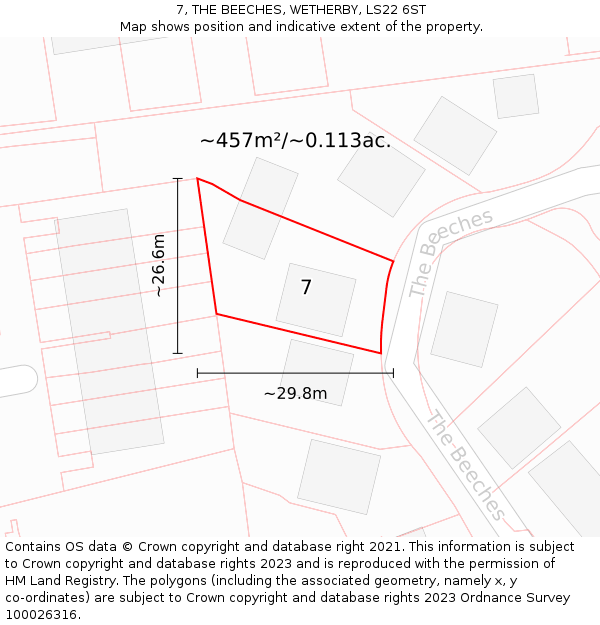 7, THE BEECHES, WETHERBY, LS22 6ST: Plot and title map