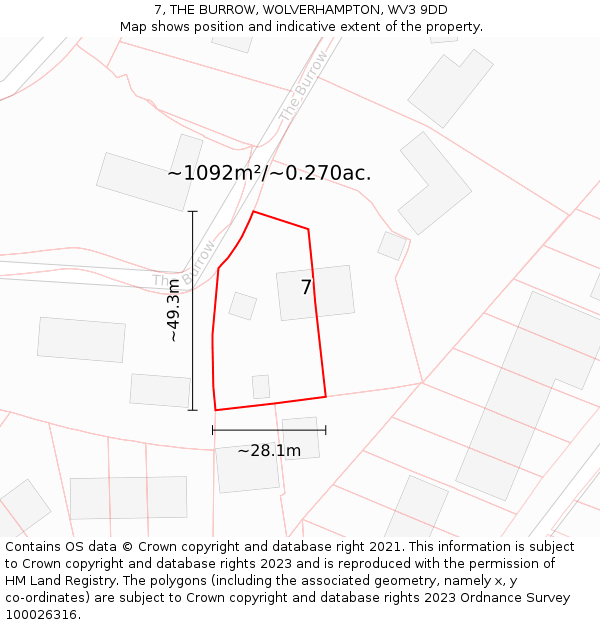 7, THE BURROW, WOLVERHAMPTON, WV3 9DD: Plot and title map