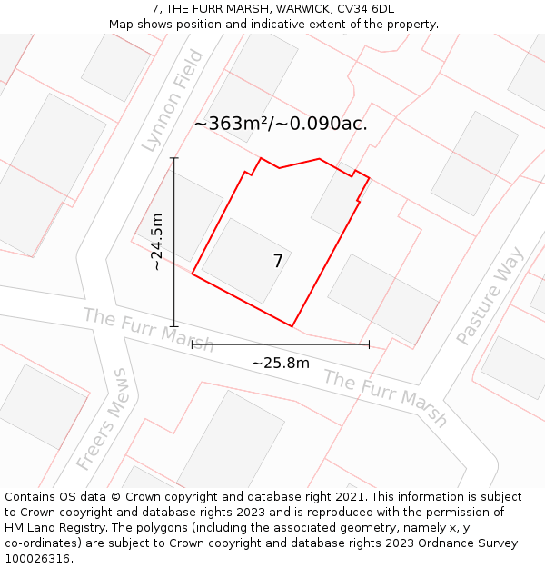 7, THE FURR MARSH, WARWICK, CV34 6DL: Plot and title map