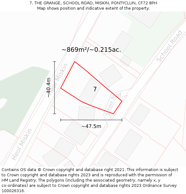 7, THE GRANGE, SCHOOL ROAD, MISKIN, PONTYCLUN, CF72 8PH: Plot and title map