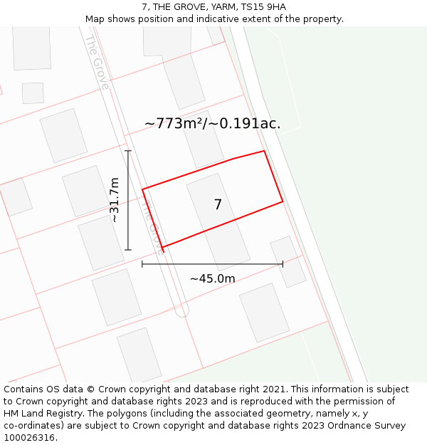 7, THE GROVE, YARM, TS15 9HA: Plot and title map