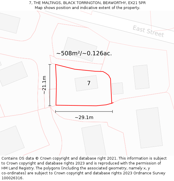 7, THE MALTINGS, BLACK TORRINGTON, BEAWORTHY, EX21 5PR: Plot and title map