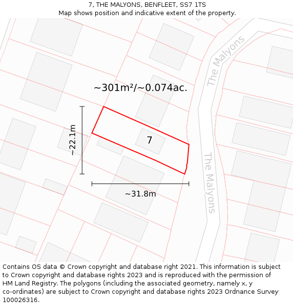 7, THE MALYONS, BENFLEET, SS7 1TS: Plot and title map