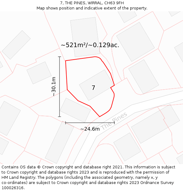 7, THE PINES, WIRRAL, CH63 9FH: Plot and title map