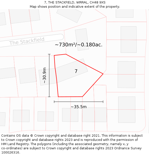 7, THE STACKFIELD, WIRRAL, CH48 9XS: Plot and title map