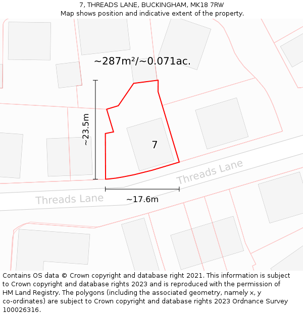 7, THREADS LANE, BUCKINGHAM, MK18 7RW: Plot and title map