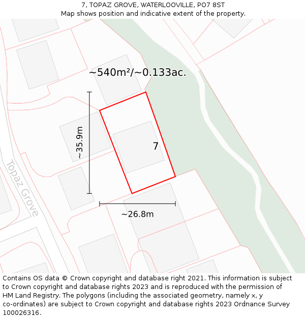 7, TOPAZ GROVE, WATERLOOVILLE, PO7 8ST: Plot and title map
