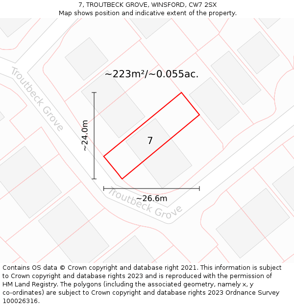 7, TROUTBECK GROVE, WINSFORD, CW7 2SX: Plot and title map