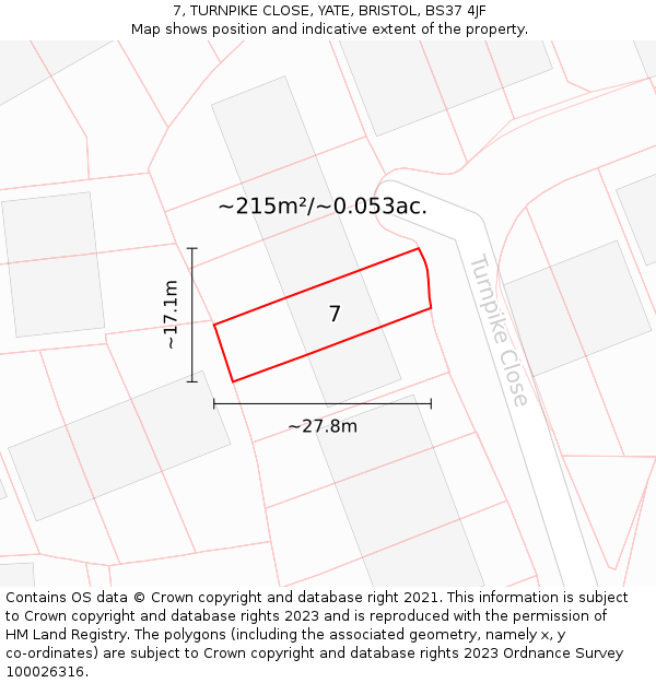 7, TURNPIKE CLOSE, YATE, BRISTOL, BS37 4JF: Plot and title map