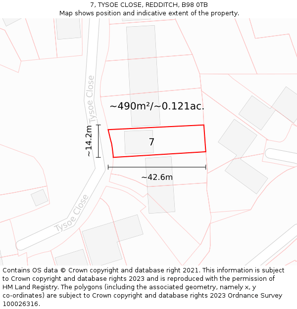 7, TYSOE CLOSE, REDDITCH, B98 0TB: Plot and title map