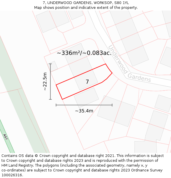 7, UNDERWOOD GARDENS, WORKSOP, S80 1YL: Plot and title map