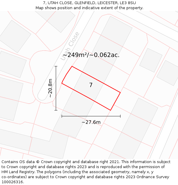 7, UTAH CLOSE, GLENFIELD, LEICESTER, LE3 8SU: Plot and title map