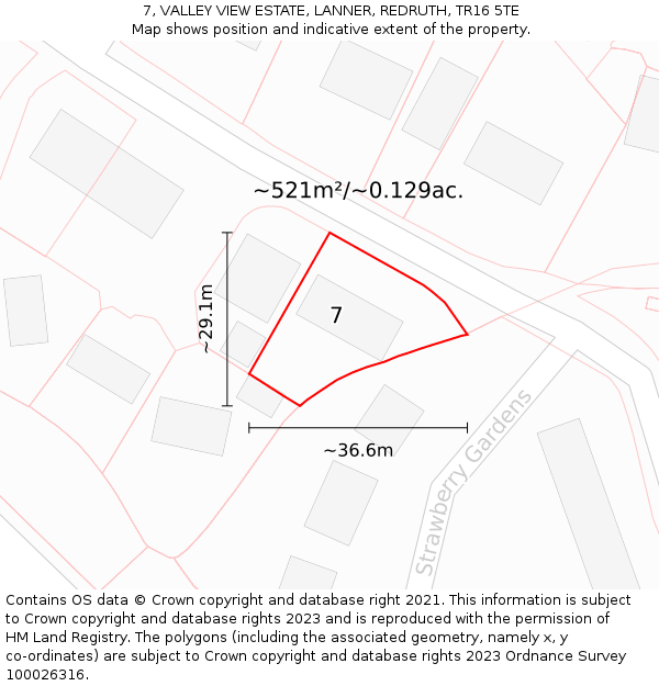 7, VALLEY VIEW ESTATE, LANNER, REDRUTH, TR16 5TE: Plot and title map