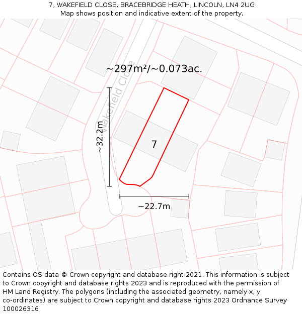 7, WAKEFIELD CLOSE, BRACEBRIDGE HEATH, LINCOLN, LN4 2UG: Plot and title map