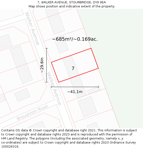 7, WALKER AVENUE, STOURBRIDGE, DY9 9EA: Plot and title map