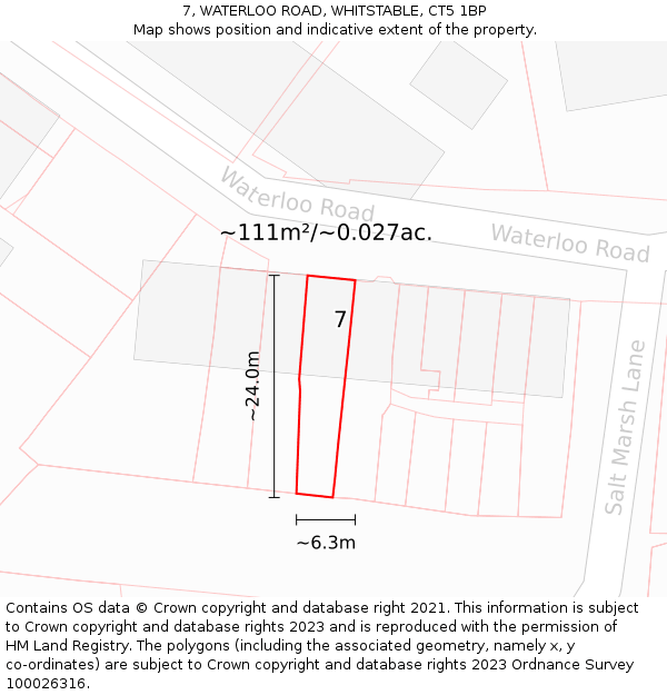 7, WATERLOO ROAD, WHITSTABLE, CT5 1BP: Plot and title map