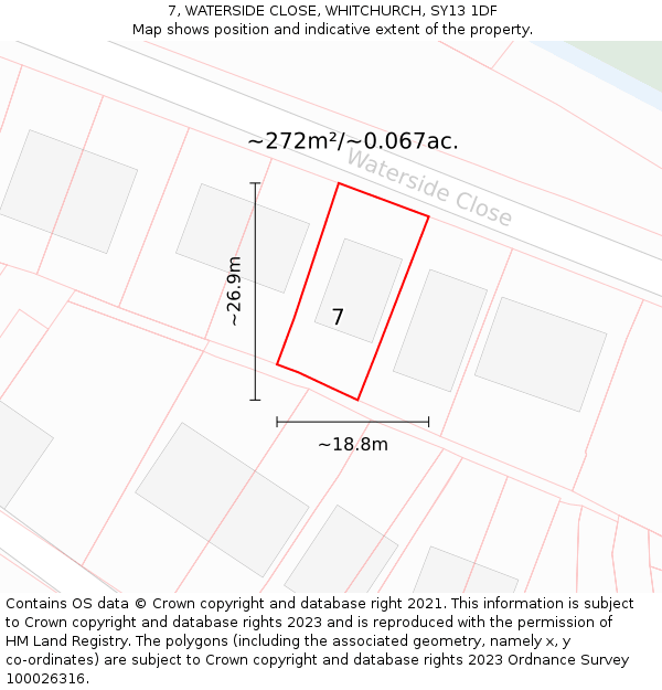 7, WATERSIDE CLOSE, WHITCHURCH, SY13 1DF: Plot and title map