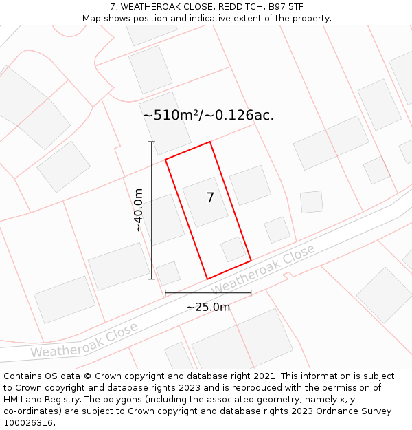 7, WEATHEROAK CLOSE, REDDITCH, B97 5TF: Plot and title map