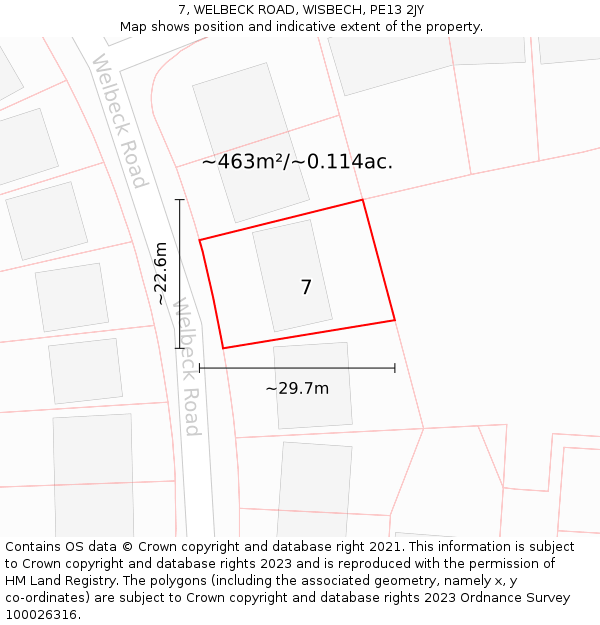 7, WELBECK ROAD, WISBECH, PE13 2JY: Plot and title map