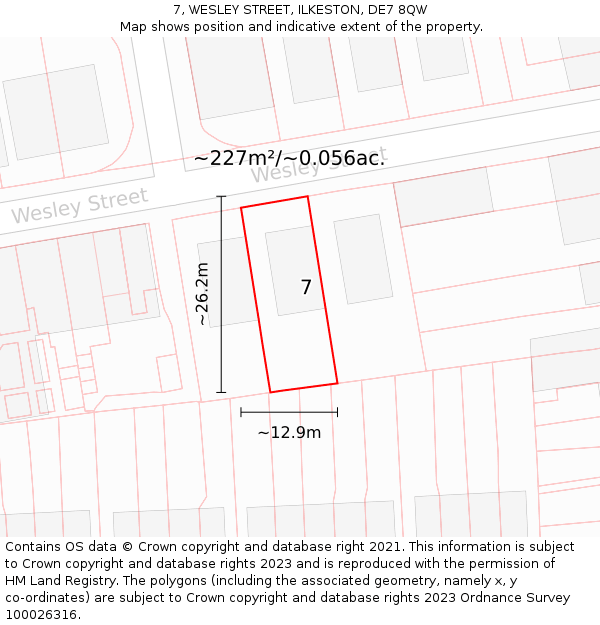 7, WESLEY STREET, ILKESTON, DE7 8QW: Plot and title map