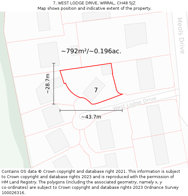 7, WEST LODGE DRIVE, WIRRAL, CH48 5JZ: Plot and title map